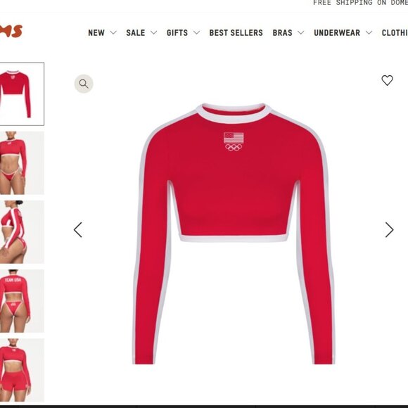 SKIMS Tops - SKIMS FOR TEAM USA - SIGNATURE SWIM OLYMPIC LONG SLEEVE CROPPED T-SHIRT